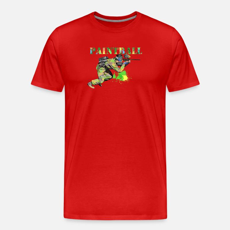Farbiger Paintball-Spieler in Aktion - Männer Premium Bio T-Shirt - Rot