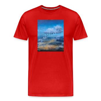 Oiseaux en vol au-dessus d’un ciel nuageux - T-shirt bio Premium Homme - rouge - Devant - Damien (186cm)