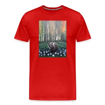 Bear in Snowy Forest Scene - Men's Premium Organic T-Shirt - red - Front - Damien (186cm)