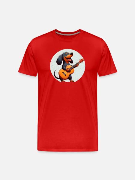Cheerful Dog with Guitar Dachshund - Men's Premium Organic T-Shirt - red