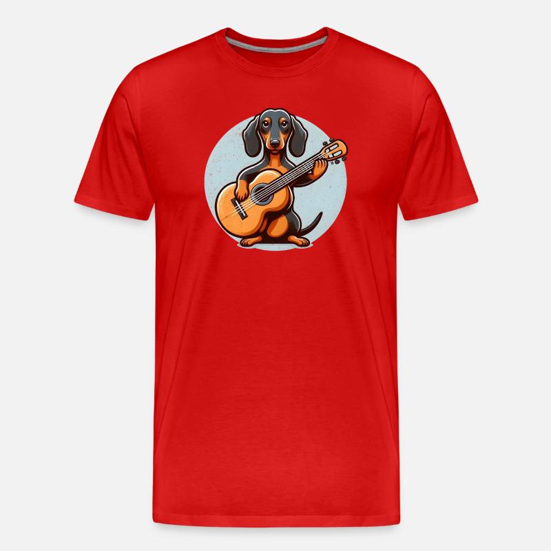 Hunde-Musiker Dackel mit Gitarre - Männer Premium Bio T-Shirt - Rot