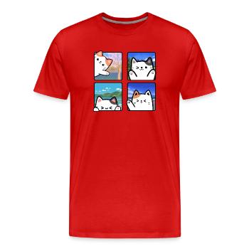 Katze Reisende - Männer Premium Bio T-Shirt - Rot - Vorne - Damien (186cm)