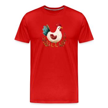 Poulet rustique illustré floral  - T-shirt bio Premium Homme - rouge - Devant - Damien (186cm)