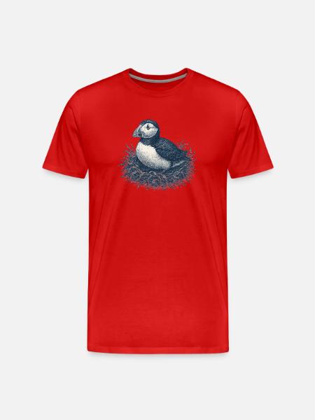 Detailed Puffin Nest Illustration - Men's Premium Organic T-Shirt - red