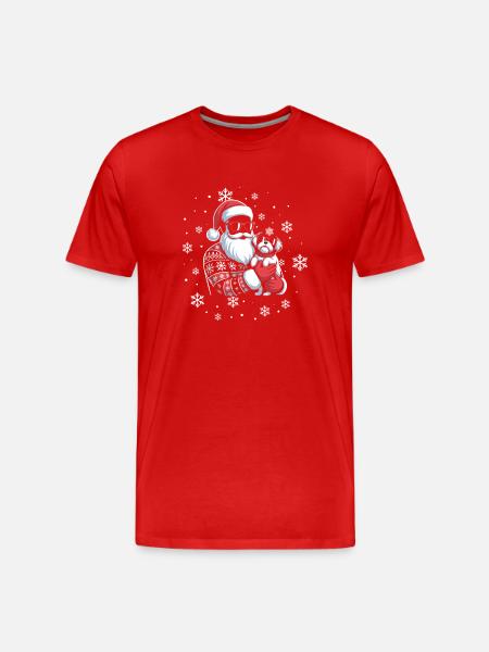 Santa Feo Navidad y perro - Camiseta orgánica premium hombre - rojo