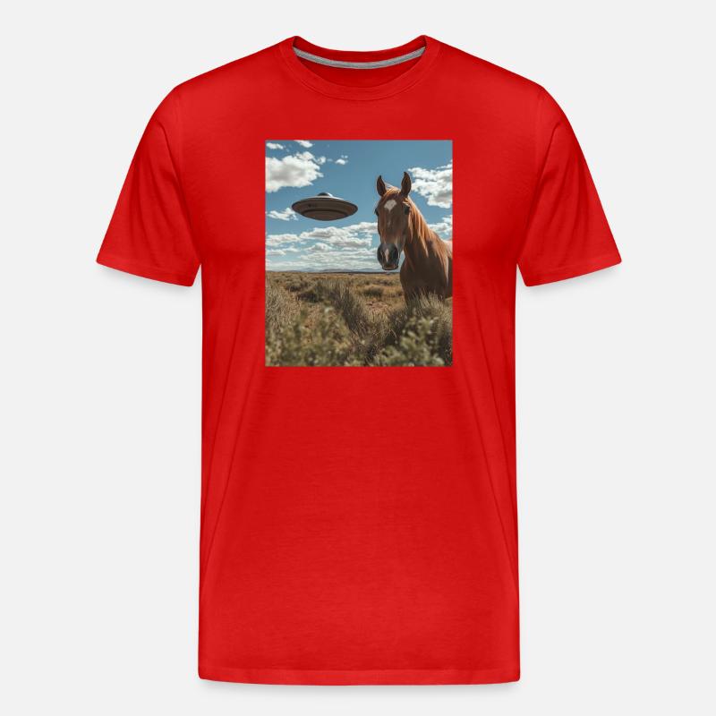 Pferd Selfie mit UFO - Männer Premium Bio T-Shirt - Rot