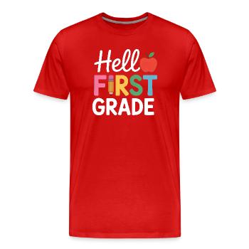 Bonjour la rentrée scolaire de première année - T-shirt bio Premium Homme - rouge - Devant - Damien (186cm)