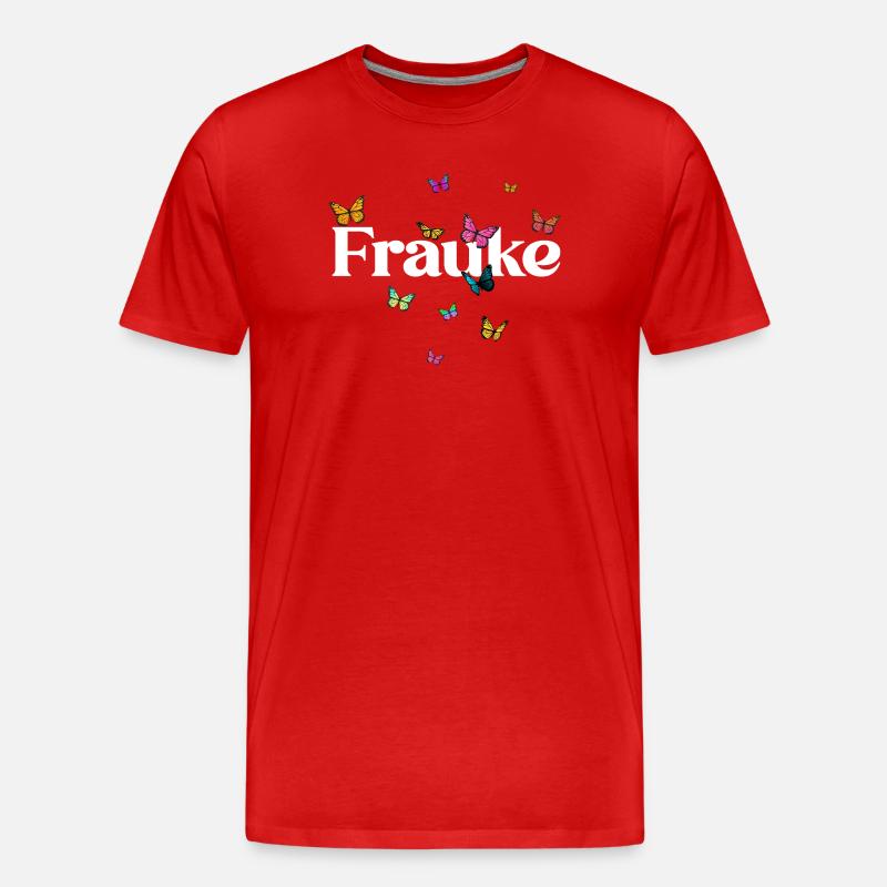 Schöner Mädchenname FRAUKE mit Schmetterlingen - Männer Premium Bio T-Shirt - Rot