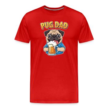 Pug Dad – Pug Owner with Beer, Gift - Men's Premium Organic T-Shirt - red - Front - Damien (186cm)
