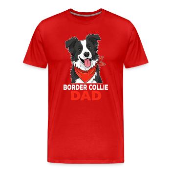 Border Collie Dad Cartoon – Gift Dog Dad - Men's Premium Organic T-Shirt - red - Front - Damien (186cm)