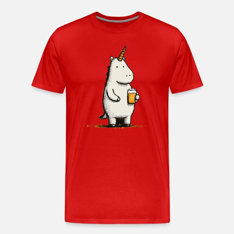 Süßes Einhorn mit Bierglas - Männer Premium Bio T-Shirt - Rot