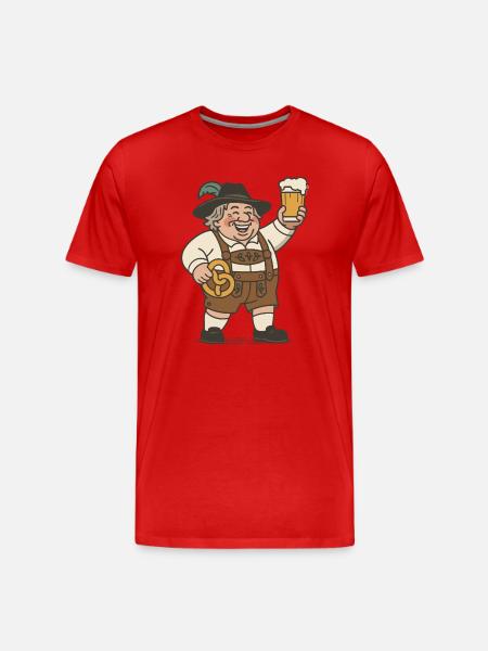 Cheerful beer lover in Lederhosen - Men's Premium Organic T-Shirt - red