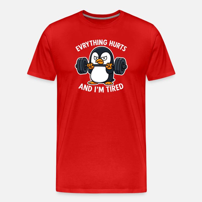 Mürrischer Pinguin stemmt Gewichte - Männer Premium Bio T-Shirt - Rot