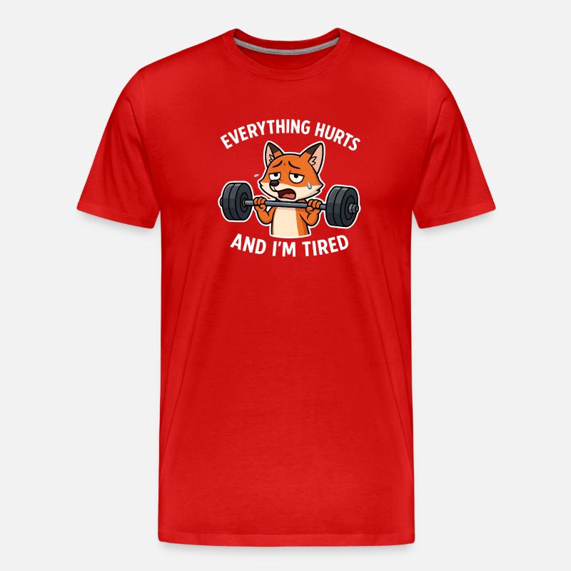 Exhausted Fox Lifting Weights Illustration - Men's Premium Organic T-Shirt - red