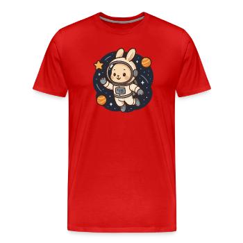 Lapin de l'espace en combinaison d'astronaute - T-shirt bio Premium Homme - rouge - Devant - Damien (186cm)