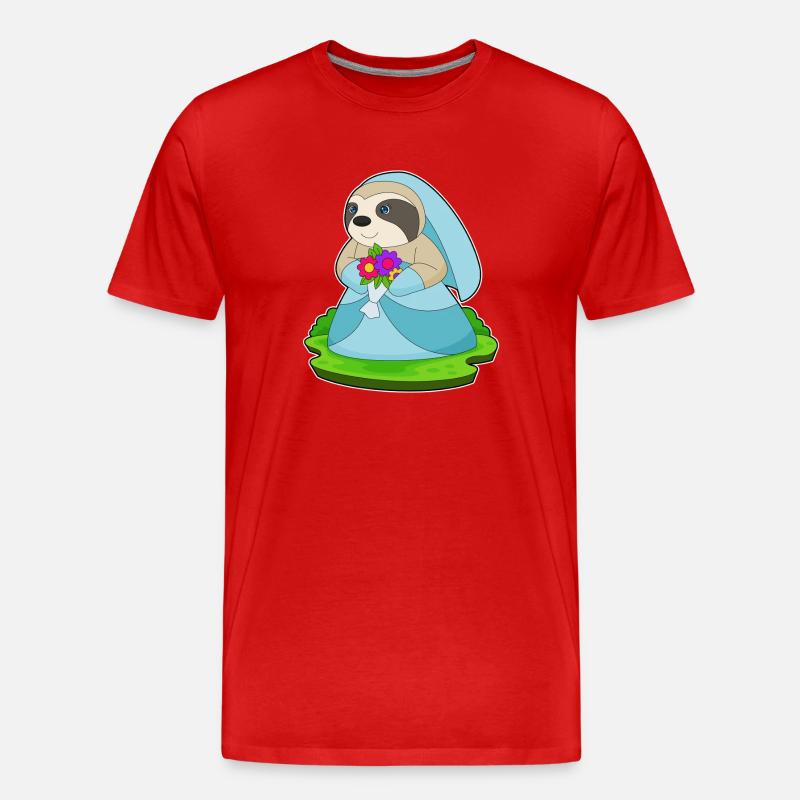 Faultier Braut Blumenstrauß Hochzeit - Männer Premium Bio T-Shirt - Rot