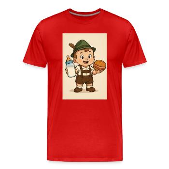 Bayerisches Baby mit Milch und Leberkässemmel - Männer Premium Bio T-Shirt - Rot - Vorne - Damien (186cm)