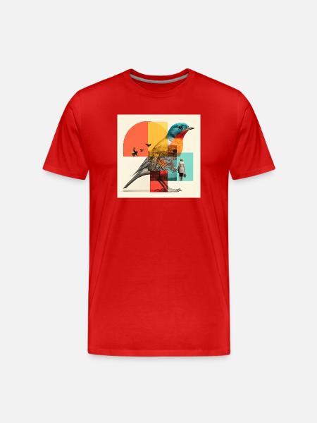 Gestaltwandelnder Vogel in bunter Collage - Männer Premium Bio T-Shirt - Rot