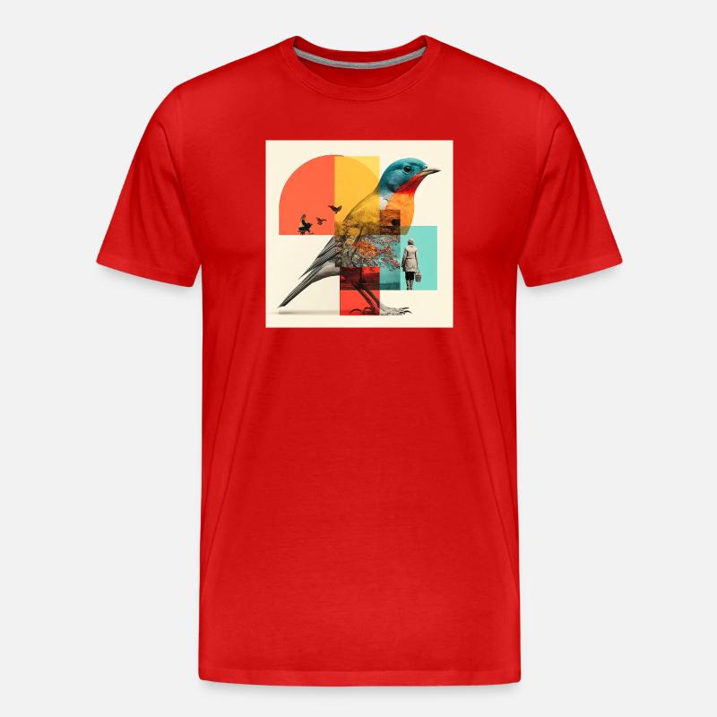 Gestaltwandelnder Vogel in bunter Collage - Männer Premium Bio T-Shirt - Rot