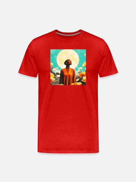 Portrait of Moon, Woman and Enchanted Flowers - Men's Premium Organic T-Shirt - red