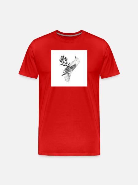 Vogel mit Pflanzen - Männer Premium Bio T-Shirt - Rot