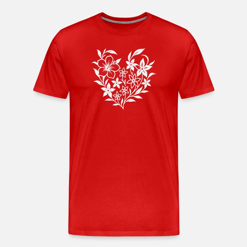 Blumiges Herzmuster in Weiß - Männer Premium Bio T-Shirt - Rot