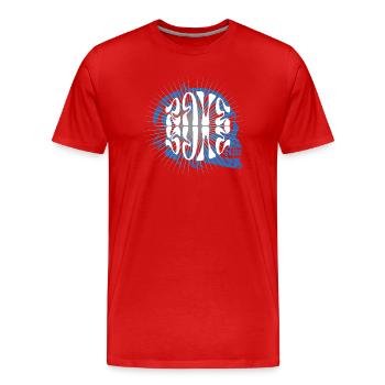 Musique rave Crâne éthéré aux lignes rayonnantes - T-shirt bio Premium Homme - rouge - Devant - Damien (186cm)