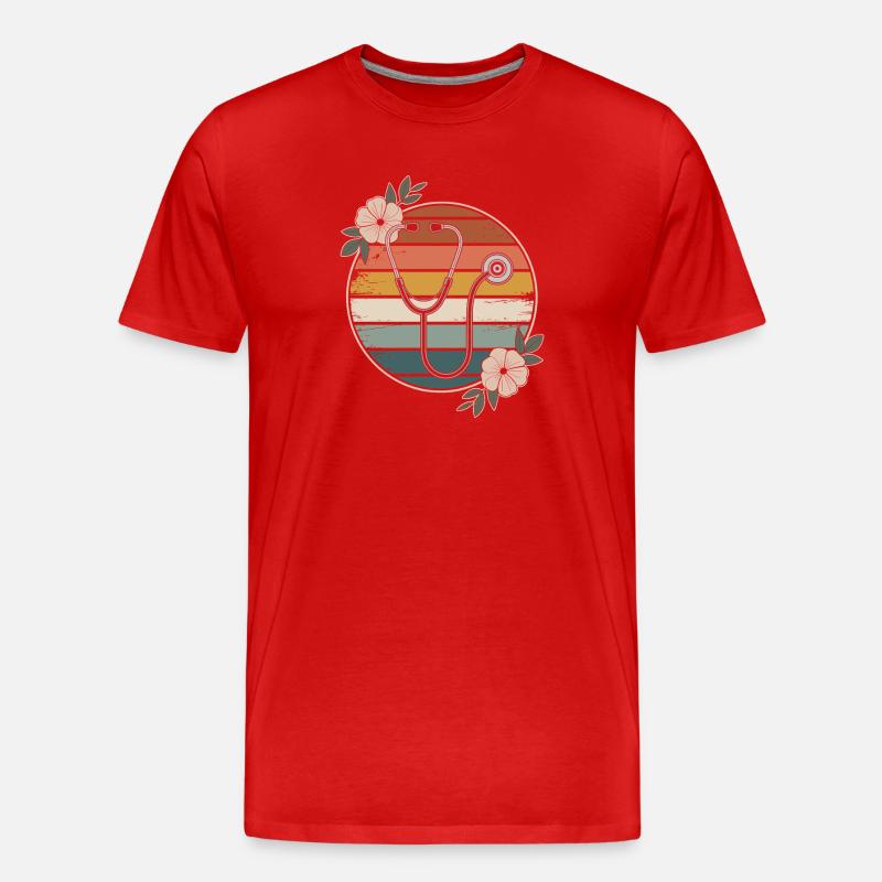 Blumiges Stethoskop Krankenschwester - Männer Premium Bio T-Shirt - Rot