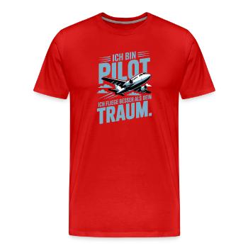 Pilot Geschenkidee - Männer Premium Bio T-Shirt - Rot - Vorne - Damien (186cm)