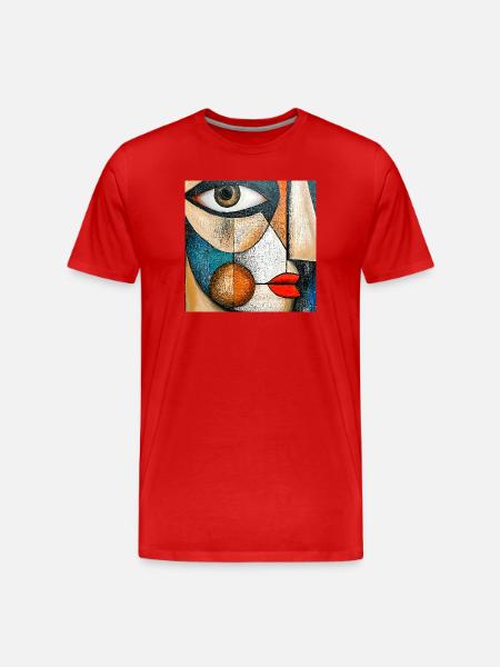 Expressive Geometric Abstract Portrait - Men's Premium Organic T-Shirt - red