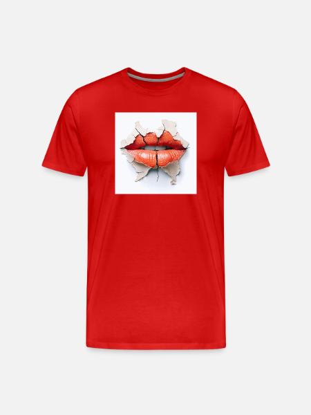 Bold lips on cracked wall - Men's Premium Organic T-Shirt - red