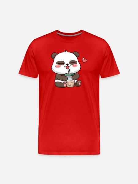 Adorable Panda Drinking Bubble Tea - Men's Premium Organic T-Shirt - red