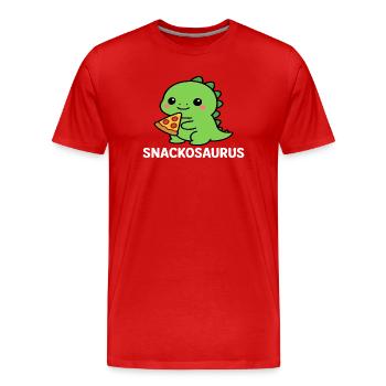 Dinosaure ludique avec une tranche de pizza - T-shirt bio Premium Homme - rouge - Devant - Damien (186cm)