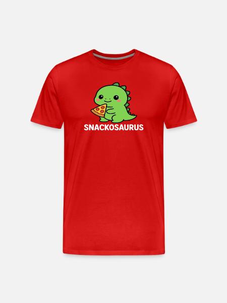 Playful dinosaur with pizza slice - Men's Premium Organic T-Shirt - red