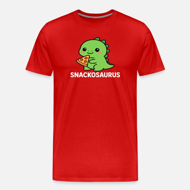 Verspielter Dinosaurier mit Pizzastück - Männer Premium Bio T-Shirt - Rot
