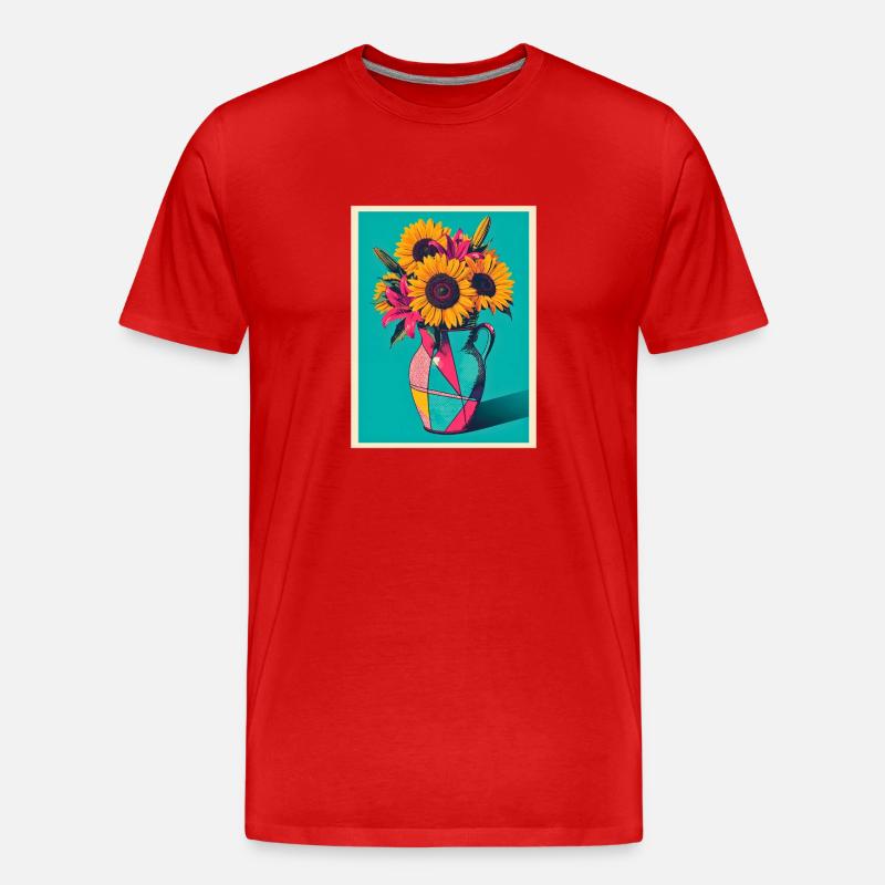 Pop Art Blumenvase - Männer Premium Bio T-Shirt - Rot
