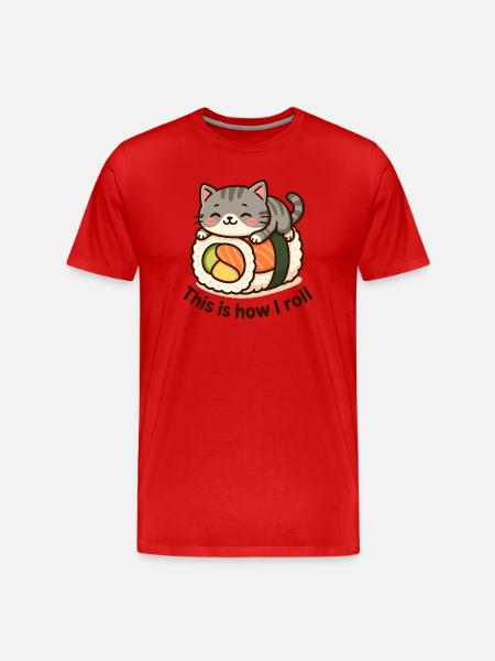 Cute Kitten Sushi Print - Men's Premium Organic T-Shirt - red