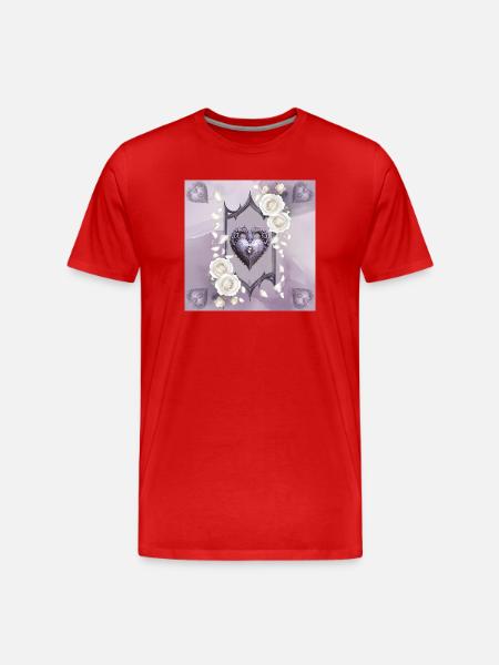 Ornamental heart with white roses - Men's Premium Organic T-Shirt - red