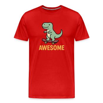 Casual dinosaur on skateboard - Men's Premium Organic T-Shirt - red - Front - Damien (186cm)