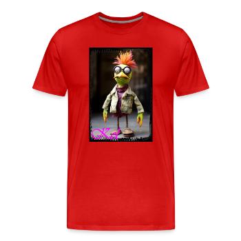 Marionnette oiseau avec lunettes et vêtements chics - T-shirt bio Premium Homme - rouge - Devant - Damien (186cm)
