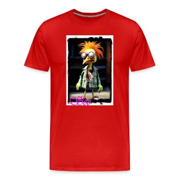 Poupée oiseau colorée avec des yeux de verre veste en jean orange - T-shirt bio Premium Homme - rouge - Devant - Damien (186cm)