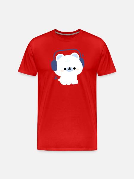 Ours Kawaii avec écouteurs - T-shirt bio Premium Homme - rouge