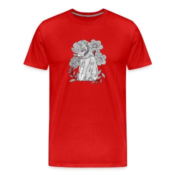 Fox with hoodie and floral endpaper - Men's Premium Organic T-Shirt - red - Front - Damien (186cm)