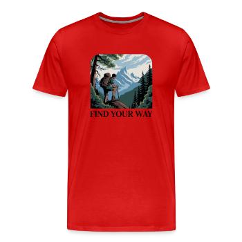 Mountain Hiker with Scenic Peaks - Men's Premium Organic T-Shirt - red - Front - Damien (186cm)