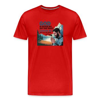 Glaube und Gebet – Gott ist bei mir - Männer Premium Bio T-Shirt - Rot - Vorne - Damien (186cm)