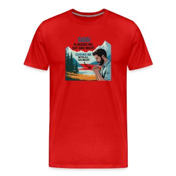 Glaube und Gebet – Gott ist bei mir - Männer Premium Bio T-Shirt - Rot - Vorne - Damien (186cm)