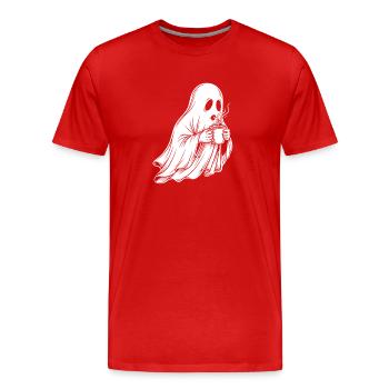 Fantôme avec illustration de tasse à café - T-shirt bio Premium Homme - rouge - Devant - Damien (186cm)