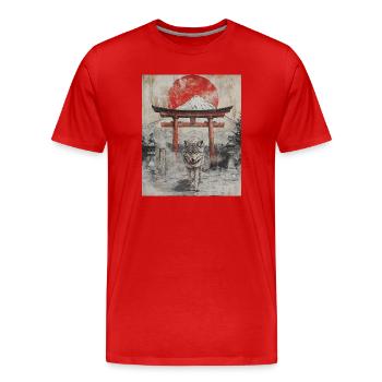 Wolf Japan Mount Fuji Yama Japan Temple Shrine - Men's Premium Organic T-Shirt - red - Front - Damien (186cm)