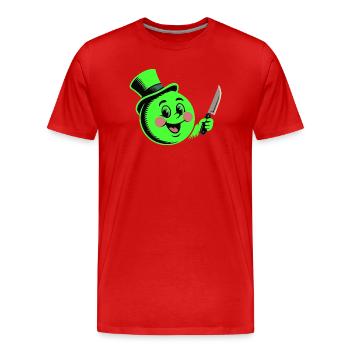 Skurriler grüner Ball mit Zylinder und Dolch - Männer Premium Bio T-Shirt - Rot - Vorne - Damien (186cm)