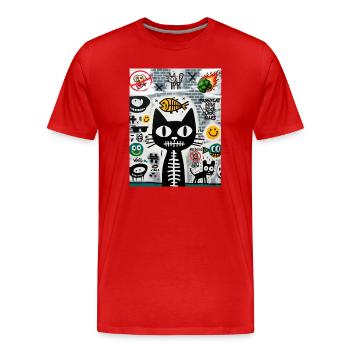 Urban Cat Wall Graffiti - Männer Premium Bio T-Shirt - Rot - Vorne - Damien (186cm)